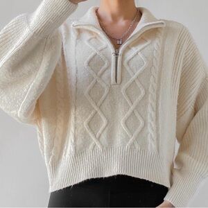 Urban Outfitters Cream Cable Knit Turtleneck crop pullover size SP